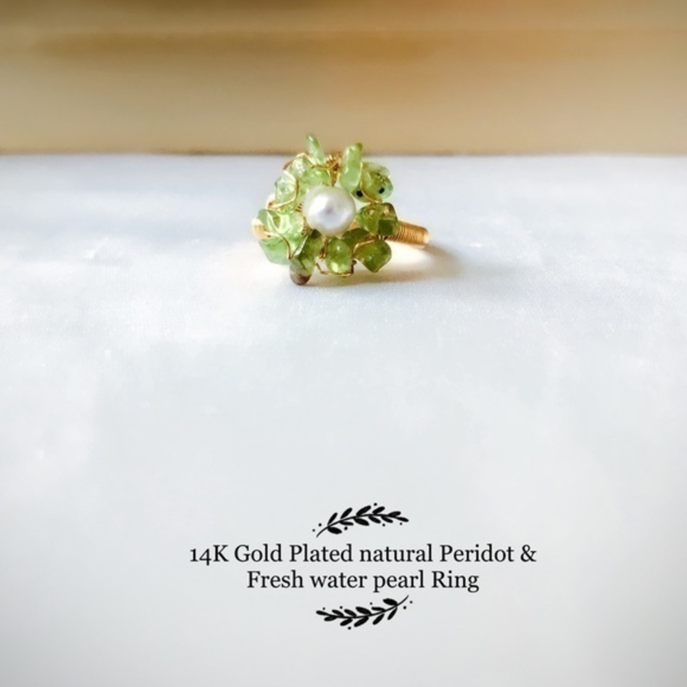 14K Gold Plated peridot & freshwater Pearl ring